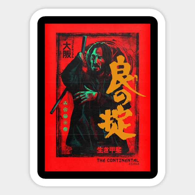 poster John Wick The Golden  Japanese the continental Sticker by juassicpodcast